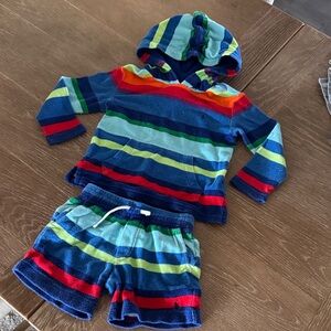 Striped Hooded Top and Shorts Set - Bright Multicolor